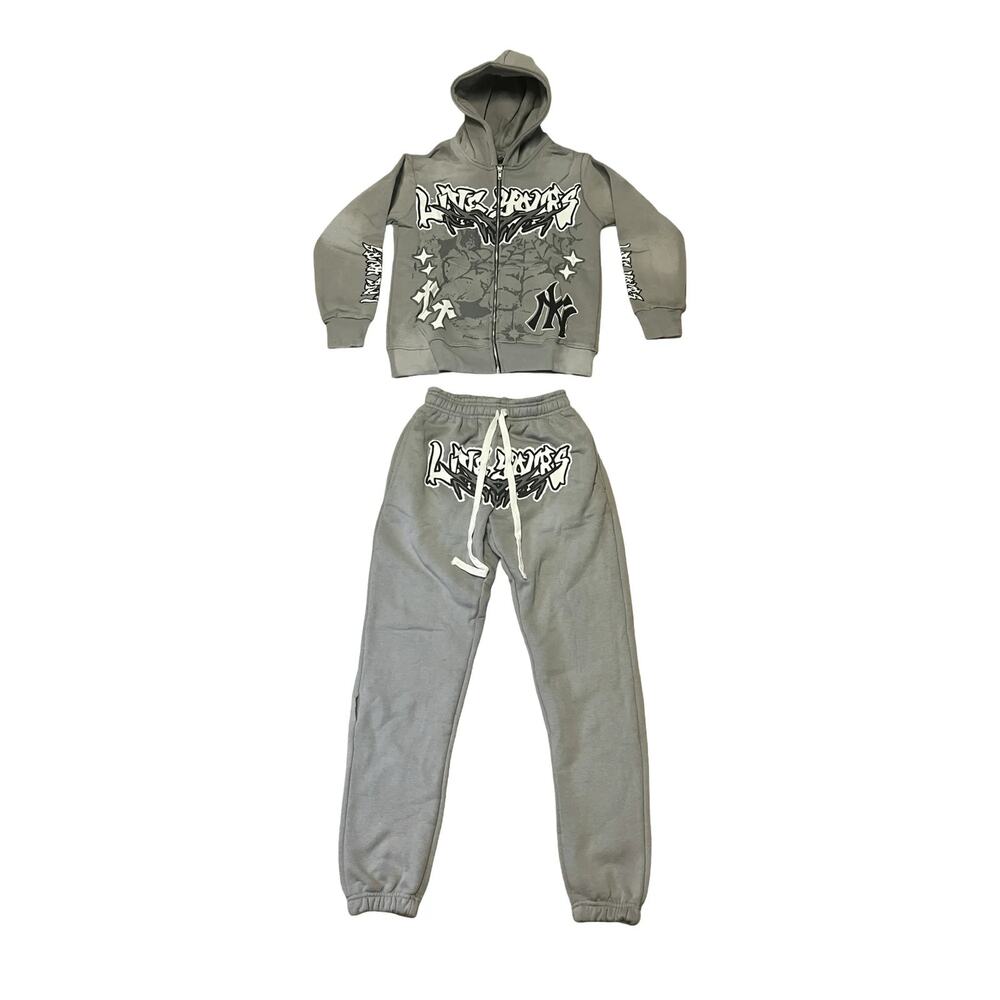 Live Yours Mens Tracksuit Set Zip Up Hoodie Sweatpants S Grey NY Yankees Graphic